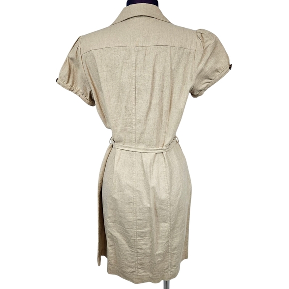 Boston Proper Neutral Tan Linen Blend Button Front Dress Size 12 Women's O66 - Picture 5 of 8